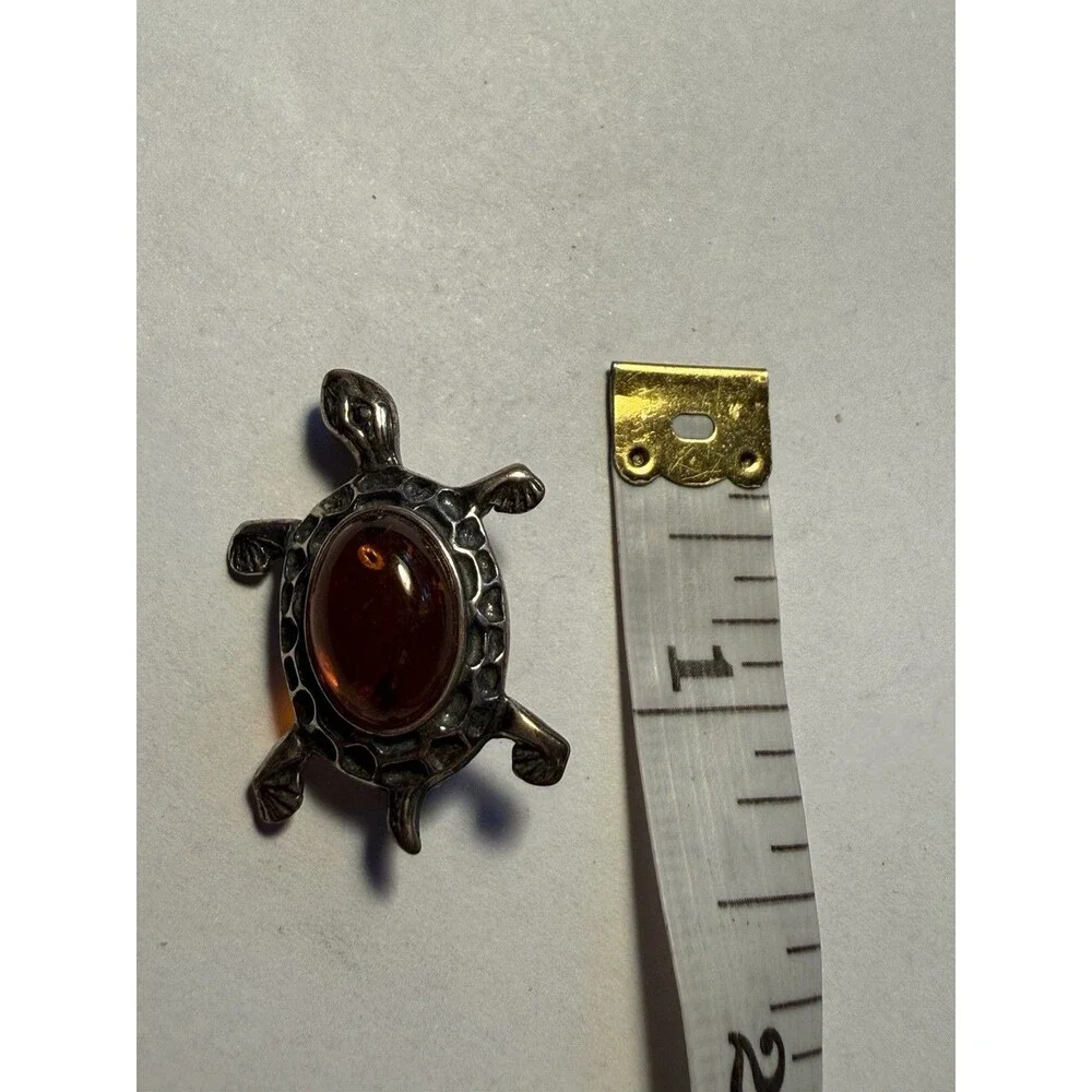 Amber Sterling Silver 925 TURTLE Brooch Pin